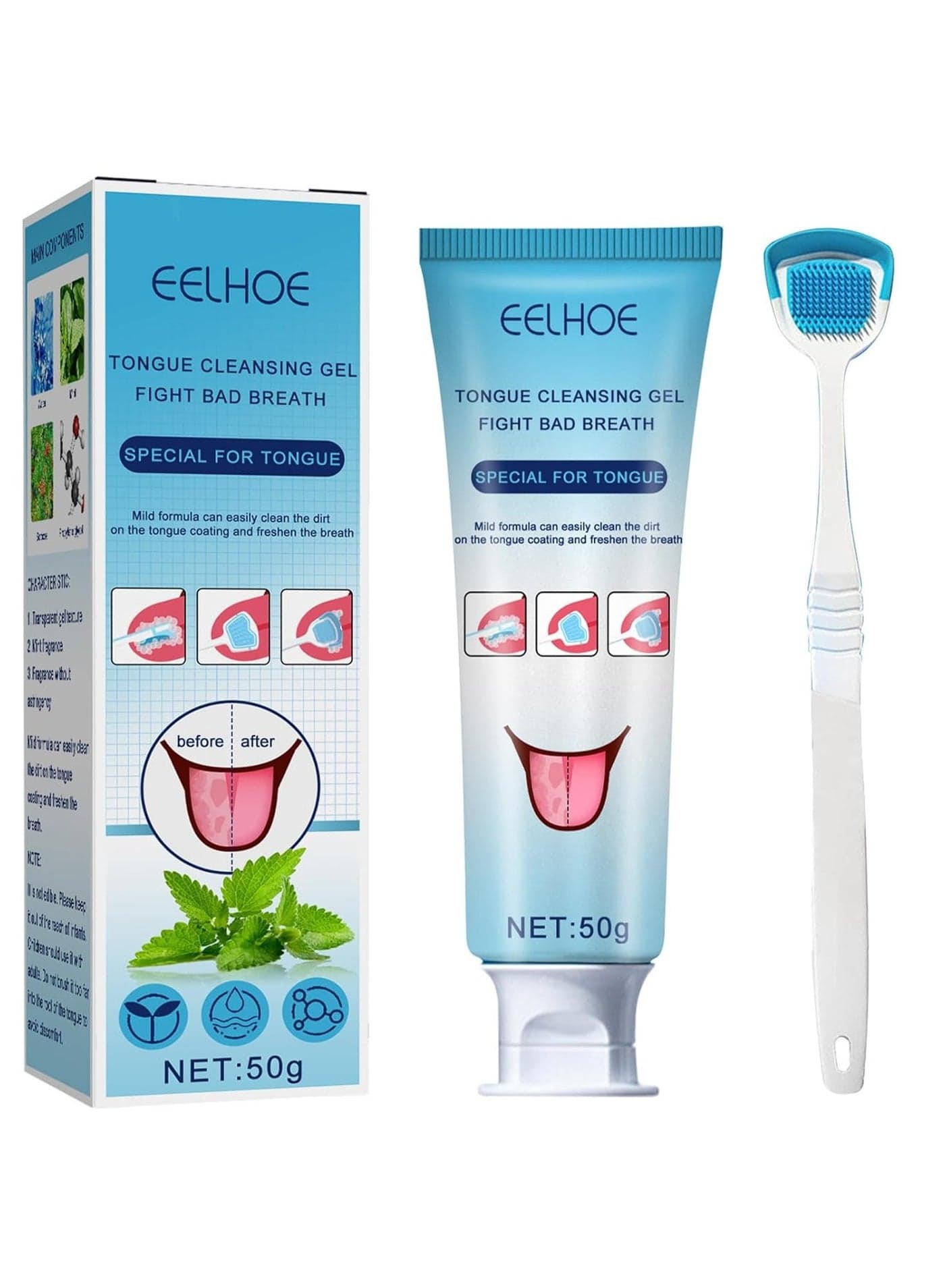 Tongue Cleansing Gel, Tongue Cleansing & Against Bad Breath, Tongue Cleansing Gel, Tongue Cleaning & Oral Care Eliminates Bad Breath and Fresh Breath, 50 g