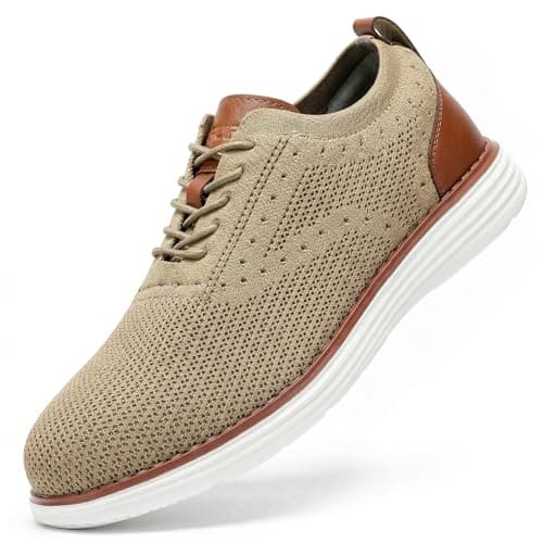 Furuian Steel Toe Shoes for Men Safety Shoes for Men Casual Dress Work Sneakers Lightweight Steel Toe Work Sneakers Comfortable Safety Tennis Oxfords Khaki