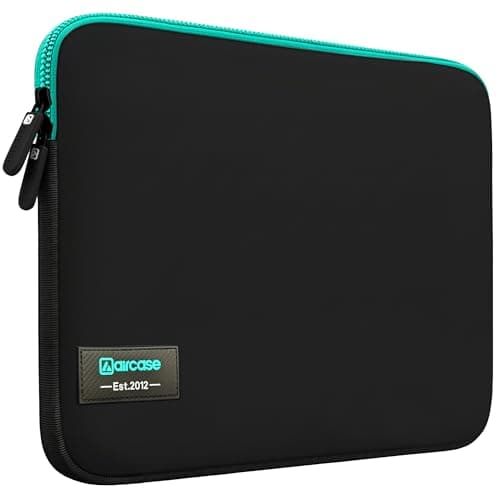 AirCase Neoprene Laptop Sleeve Case Cover for 15.6 Inch MacBook, Dell, HP, Lenovo, more| Water-Resistant, Shockproof Padding, Scratch-Proof| Slim Fit, Wrinkle Free, TSA Security Friendly (Black-Green)