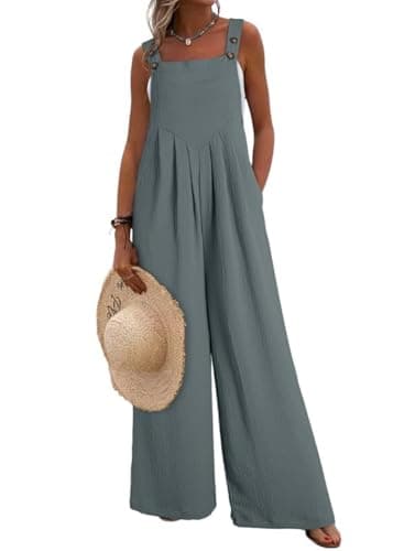 Dokotoo Loose Jumpsuits for Women Overalls Oversized Solid Color Casual Wide Leg One Piece Sleeveless jumpsuit Long Pant Romper with Pockets 2025 Fashion Grey Large