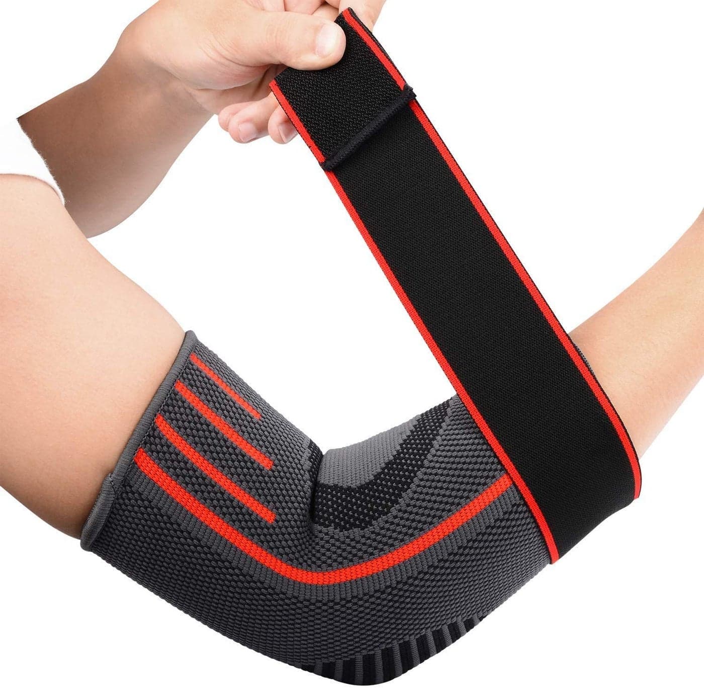 Serveuttam® Elbow Support for Gym with Strap - Elbow Brace for Men Women Workout | Elbow Compression Sleeves with Straps for Tendonitis Pain Relief, Tennis, Volleyball, Cricket - Elbow Band (Red, L)