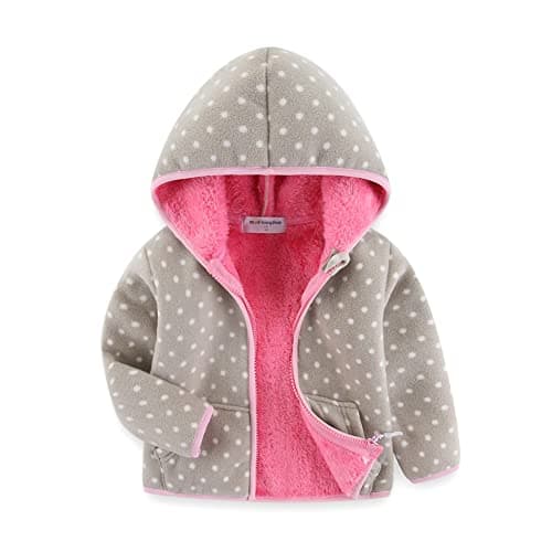 Mud Kingdom Little Girls Polar Fleece Jacket Cute Dots Printing Khaki Thick Warm Outerwear 5T