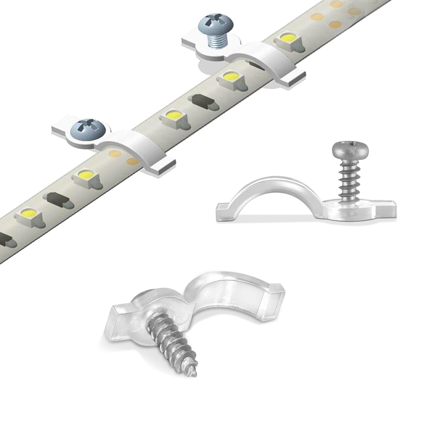 100 Pack Strip Light Mounting BracketsFixing ClipsOneSide Fixing100 Screws Included For 8mm Wide Waterproof Strip Lights