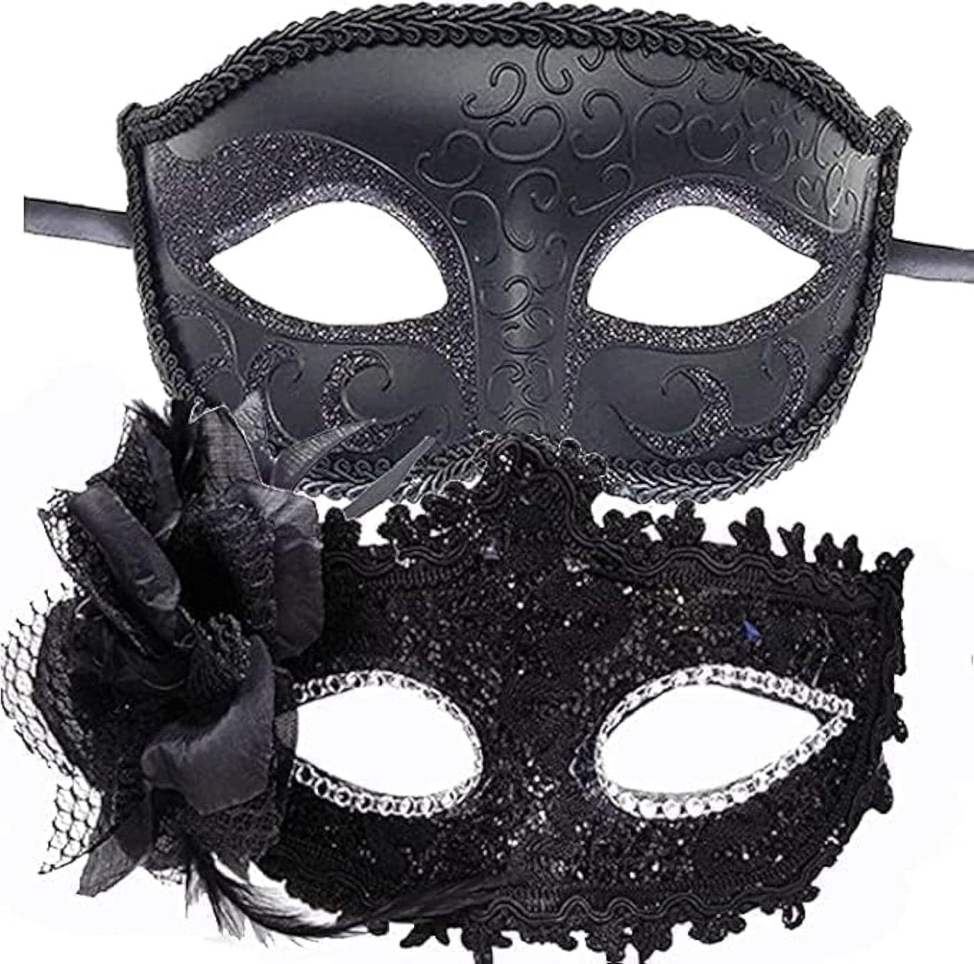 Black Masquerade Mask, Venetian Masquerade Mask Set, Lace Mask and Painted Pattern Half Face Dress Up Mask, Party Costume Accessories, Retro Halloween Mask, Phantom of the Opera, Couple Mask Carnival