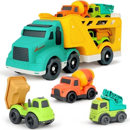 GDBAQAN Toddler Toys Trucks for 3 4 Year Old Boy Kids Toy Cars with Dump Truck Toy Crane Mixer Cement No BPA No Phthalates PVC Baby Toys for Ages 34 Baby Boy Gifts for Birthday Christmas