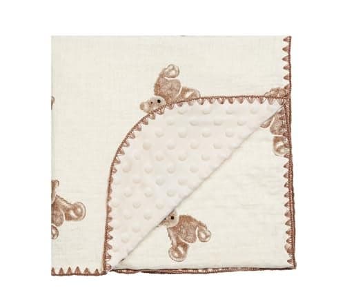 Baby Blanket 40x40 InchesMuslin Cotton and Minky Dotted Double Layer Soft Receiving Blanket for Newborn ToddlerBrown Bear