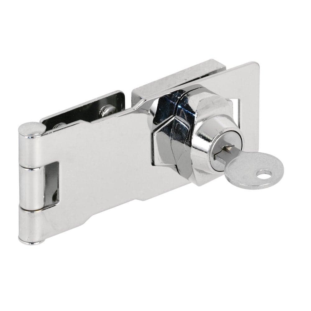 PrimeLine U 9951 Keyed Hasp Lock Twist Knob Keyed Locking Hasp for Small Doors Cabinets and More 4 x 158 Steel Chrome Plated Single Pack