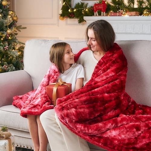 NEWCOSPLAY Super Soft Faux Fur Throw Blanket for Couch Tiedye Red Sherpa Fuzzy Plush Warm Blanket for Sofa Bed Tiedye Red Throw50x60