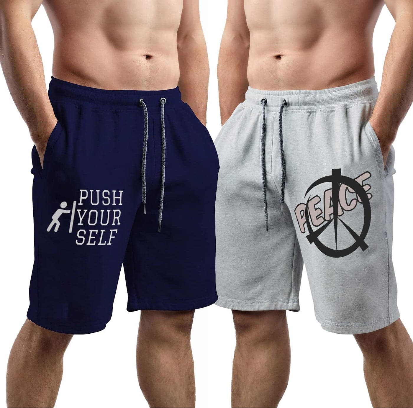hotfits Men Blue & Grey Cotton Regular Shorts for All Season- Running, Gym, Workout, Yoga Shorts - Pack of 2 - XXL