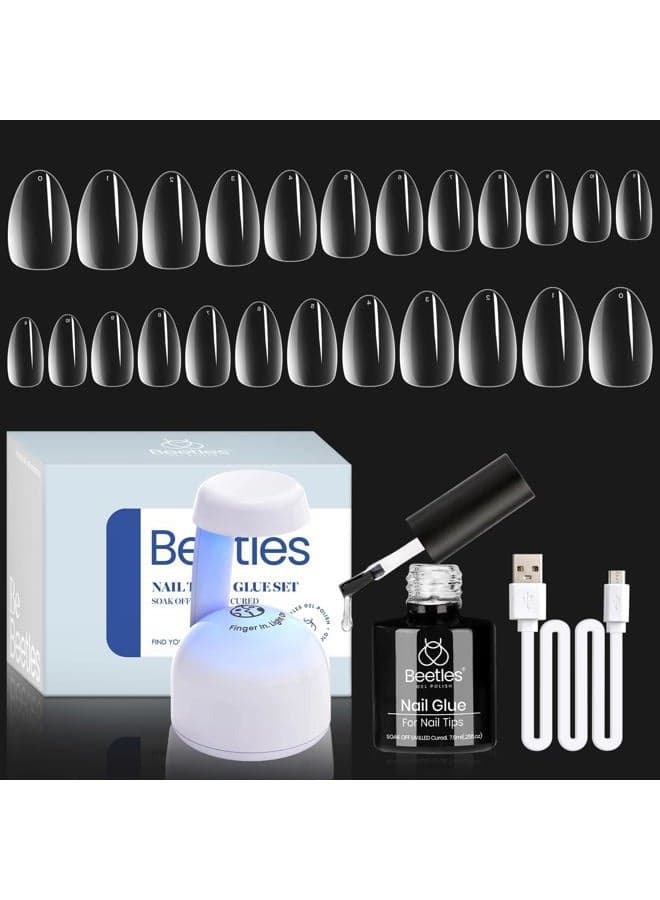 Beetles Gel Nail Kit Almond Short, 500Pcs Pre Shaped Clear Extra Short Tips Easy Extension Set With 5 In 1 Multifunctional Glue Base Uv Led Lamp Art Gifts For Women