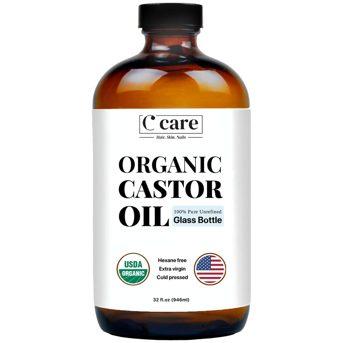 Castor Oil 100 Pure Organic Cold Pressed Unrefined Glass Bottle USDA Certified Organic Hexane Free Extra Virgin For Hair Growth Eyebrows Eyelashes Skin and Castor Oil Pack Wrap