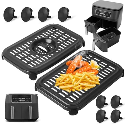 Air Fryer Replacement Parts for Ninja Foodi DZ090 6QT DZ201 DZ100 8QT DualZone Air Fryers, 2 PCS Non-Stick Food Grade Air Fryer Accessories Grill Pan Plate Crisper Plate Rack Tray, Dishwasher Safe
