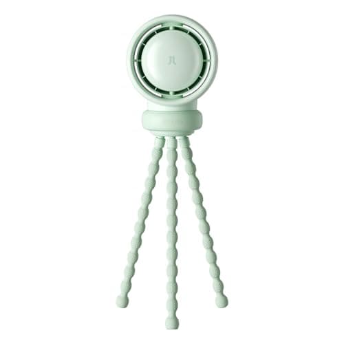 JISU-Life Stroller Fan Life2,Portable 4000 mAh Rechargeable Battery Operated 5 Speed 360°Rotate Flexible Tripod, 3 Level Ring Light & Cooling Fan for Kids (Mint Green)