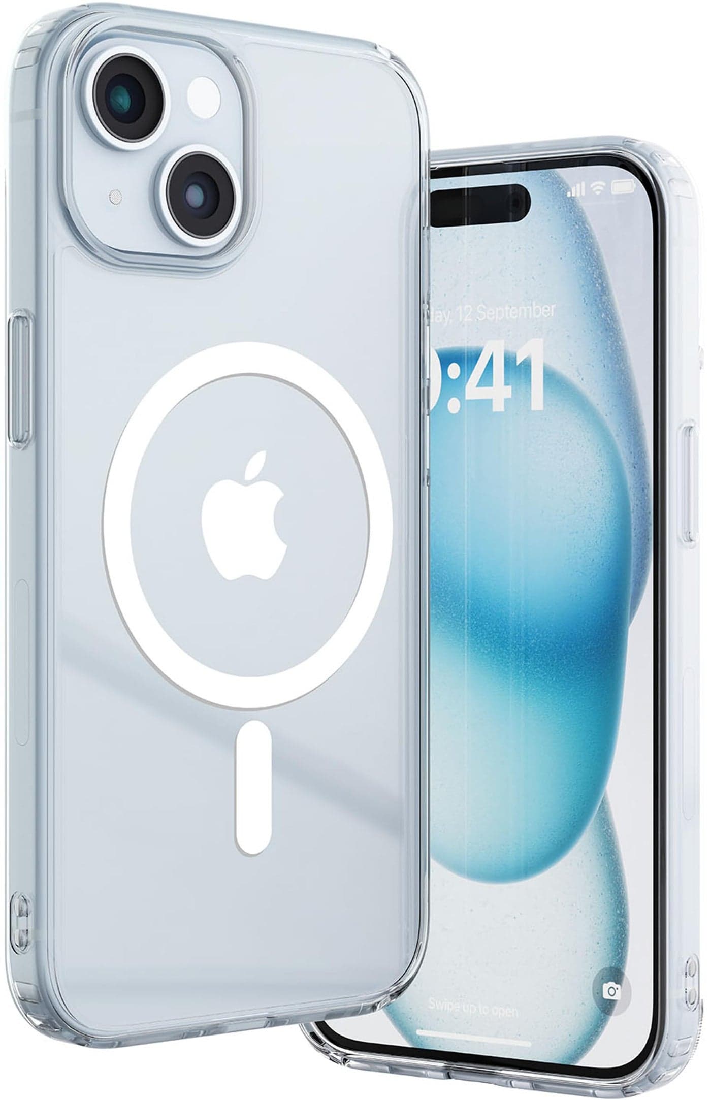 Vaku Luxos® Glassy Magpro Back Cover Case for iPhone 15 Plus Shockproof Slim Thin Non-Yellowing Scratch Resistant Military-Grade Protection Compatible with MagSafe - Transparent