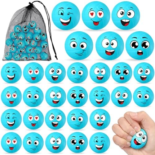 Shappy 48 Pcs Mini Volleyball Stress Balls 157 Squeeze Sports Stress Volleyball Ball Bulk with Black Mesh Drawstring Bag 6 Style Emotion Foam Toys for Birthday Party Favor SuppliesBlue