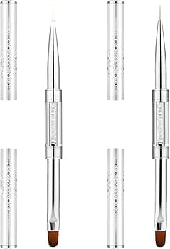 2Pcs Dualended Nail Design Brush Builder Gel Brush Rhinestone Handle UV Gel Nail Brush Thin Nail Brush Set Nail Liner Brush Striping Nail Art Brushes for Nail Art Design