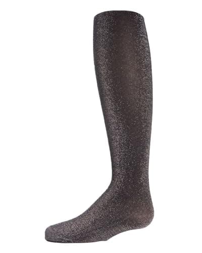 MeMoi Shining Star Shimmer Tights for Girls, Ultra Soft and Lightweight Opaque Girl Tights - Sizes 2-14, Black, 10-12
