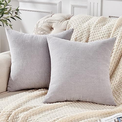 GAWAMAY Decorative Square Throw Pillow Covers 22"x22" Inch Set of 2, Super Soft Chenille Pillows Farmhouse Fall Pillowcase for Living Room Bedroom Sofa Couch Cushion Cover Light Grey 55x55cm