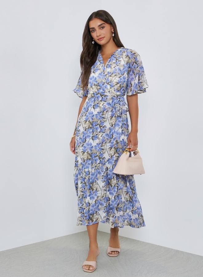 Blue Floral Maxi Wrap Dress
