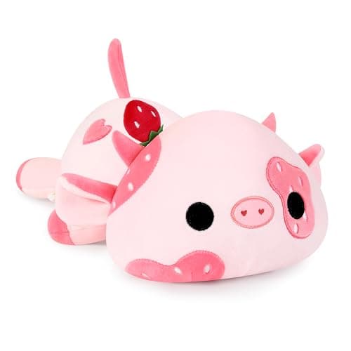 Onsoyours Cute Cow Plushie Soft Stuffed Strawberry Love Cow Squishy Plush Animal Toy Pillow Gift for Kids Strawberry Cow 12