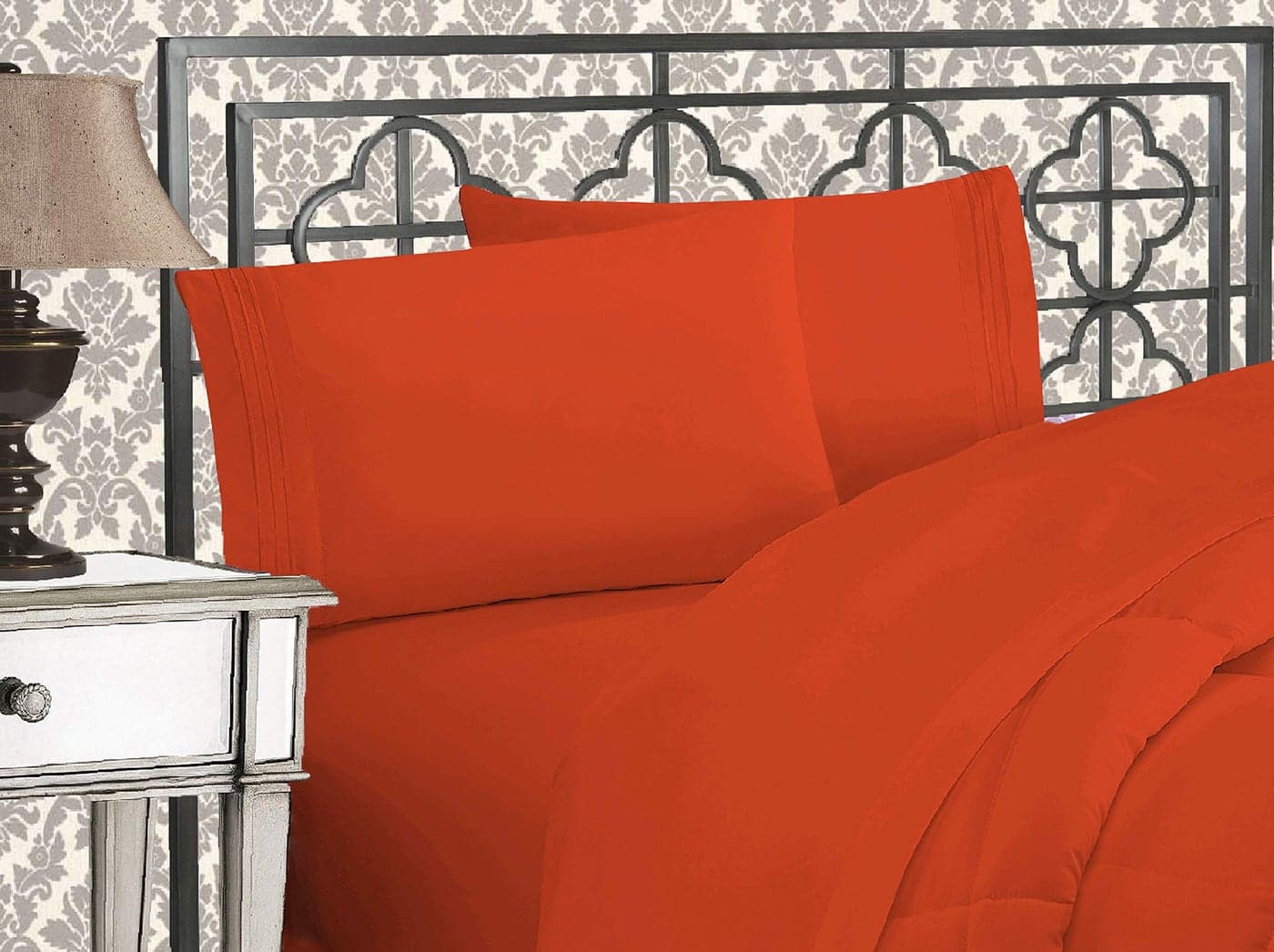 Elegant Comfort Luxurious 1500 Premium Hotel Quality Microfiber Three Line Embroidered Softest 4Piece Bed Sheet Set Wrinkle and Fade Resistant California King Rust