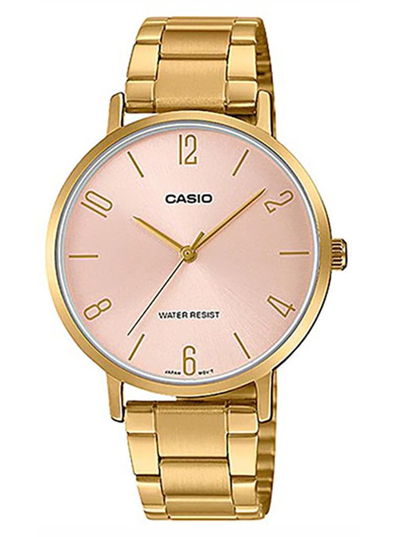 Women Stainless Steel Analog Quartz Wrist Watch LTP-VT01G-4BUDF Pink/Gold - 34 mm - Gold