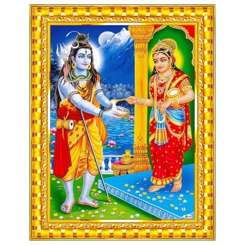 Pavan Photo Laminations Maa Annapurna Devi Photo for Kitchen Shiv Ji Wall Painting Framed Home Decor (Wood,Acrylic,Gold,Big Size,10x12 Inch) R161M