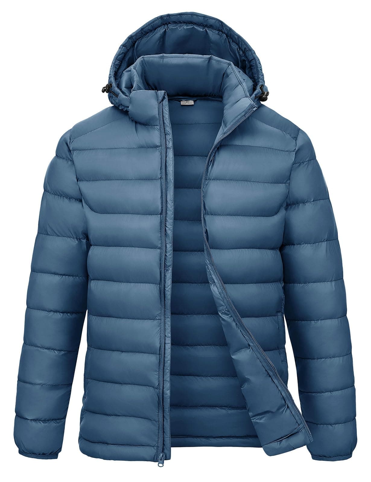 Rdruko Men's Lightweight Puffer Jacket Hooded Light Winter Puffy Coat for Travel Ski, Dark Blue, Large
