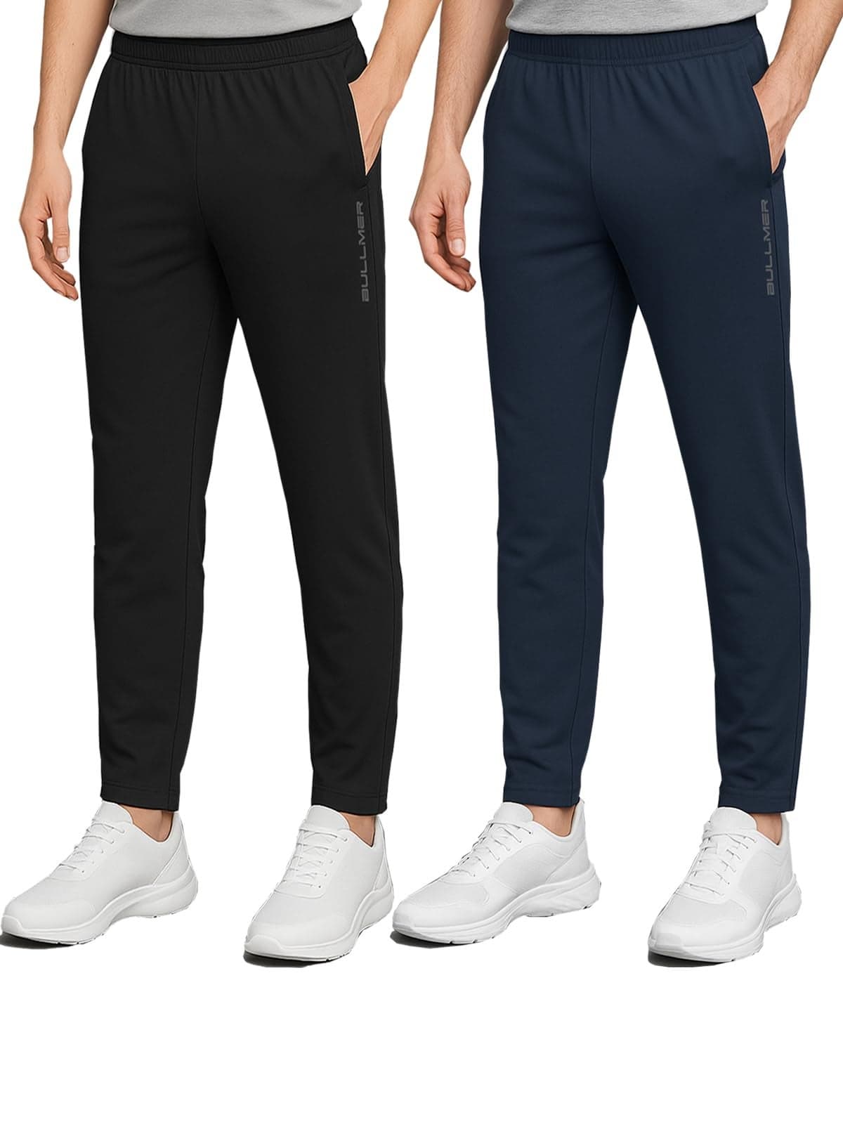 BULLMER Trendy Solid Cotton Blend Regular Fit Trackpant for Men | Mid-Rise Trackpant for Men - Pack of 2_Black/Navy Blue_Small