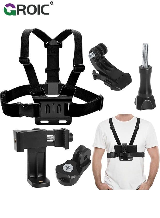 Chest Strap Holder for Phone Hero11, 10, 9, 8, 7, 6, 5 Action Camera Accessories POV, Headband Holder, Adjustable Clip
