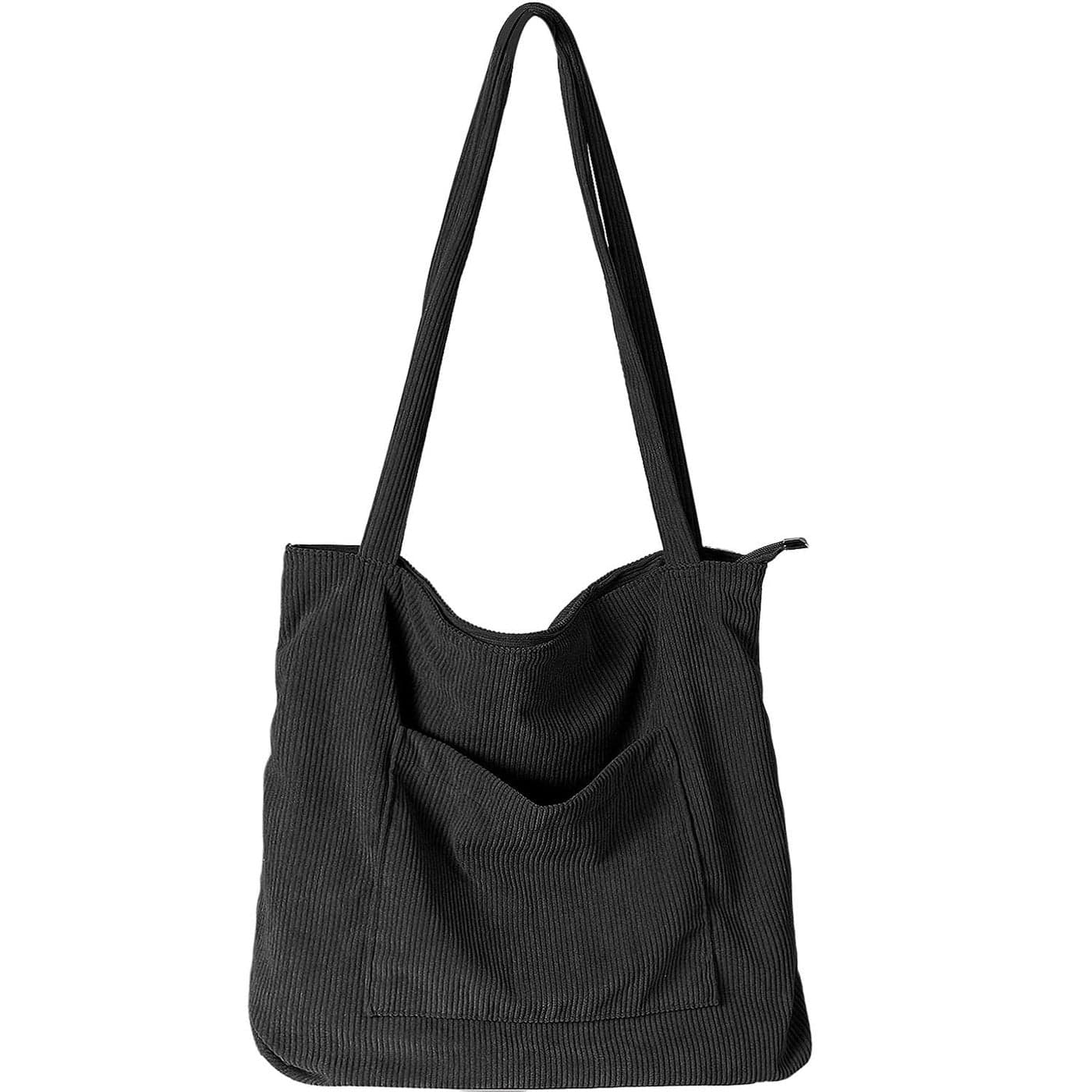 WantGor Women Corduroy Tote, Large Shoulder Hobo Bags Casual Handbags Big Capacity Shopping Purses Work Bag (Black)