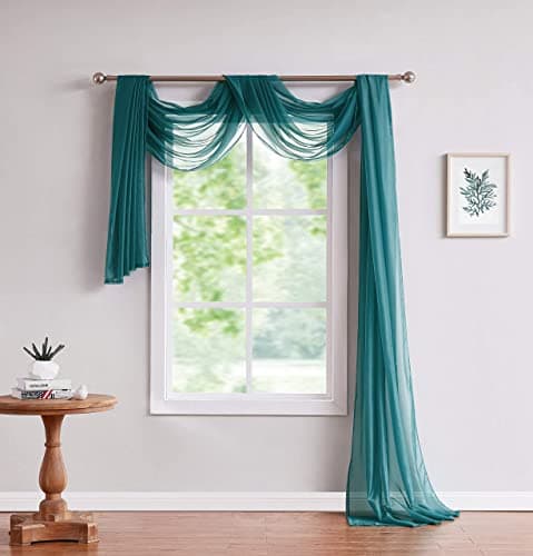 LinenZone Teal Window Scarf Valance in 144 Inch Size. Use Window Scarves as Canopy Bed or Backdrop Curtains, Curtain Scarf, or Sheer Fabric for Draping. (Amazing 55 x 144, Teal)