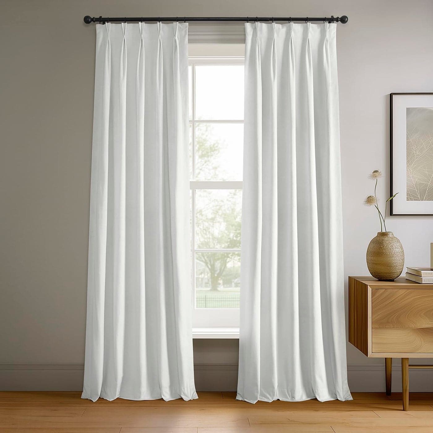 HPD Half Price Drapes Velvet Blackout CurtainsDrapes 108 Inches Long 1 Panel Blackout Curtain Signature Pleated for Living Room Bedroom 25W X 108L Primary White