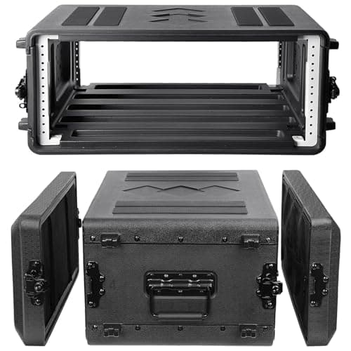 Diandian 4U Rack Case Shallow 17" Depth, 19" Rackmount Flight Case, Watertight Dust-Proof, Shock Mount for Amplifier, Pro Audio, DJ Mixer, Effects with Microphone Compartments
