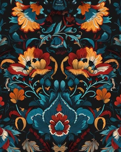 ILHIIOR Black Floral Peel and Stick Wallpaper Boho Leaf Contact Paper Red Flower Removable Self Adhesive Waterproof Wall Paper for Cabinet Drawers Wall Decor Renter Friendly 175x1181