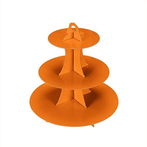 YLDW 3-Tier Cupcake Stand, Cake Stand holder, Tiered DIY Cupcake Stand Tower for Dessert Table Displays, Birthday Theme Party Favors Decoration, Floral Tea Party, 12" W x 12.8" H, Orange