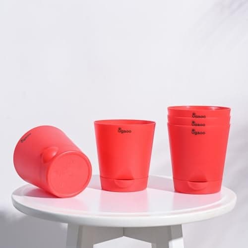 UGAOO 4 Inch Krish Self Watering Planter - Set of 5 (Red) | Flower Pots for Indoor Plants | Plastic Planter Pots | Decorative Pots for Living Room, Kitchen, Office | Planters for Home Decor