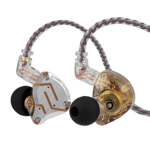 Linsoul KZ ZS10 Pro 4BA1DD 5 Driver in Ear Monitor HiFi Wired Earbuds Gaming Earbuds Hybrid IEM Earphones with Stainless Steel Faceplate Detachable Cable for Musicianwith Mic Glare Yellow