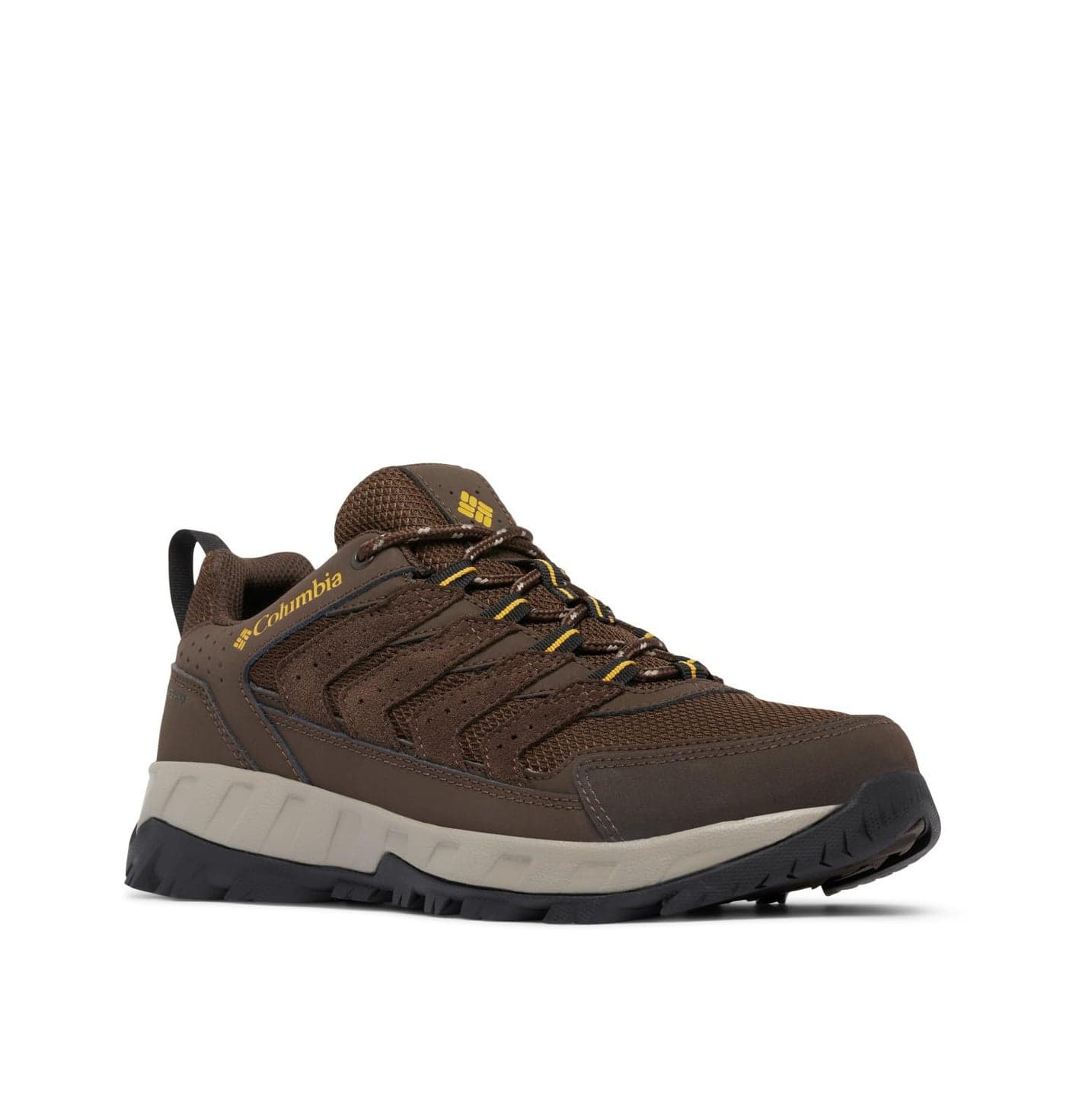 Columbia Mens Strata Trail Low Waterproof, Cordovan/Golden Yellow, 11.5