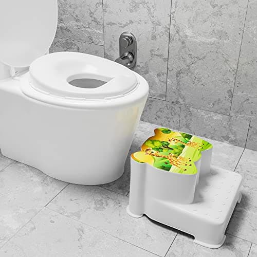 Techhark® Kids Toilet Training Set with Step Stool and Potty Seat, Safari Giraffe Design, White