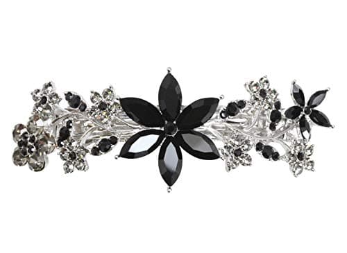 Faship Gorgeous Black Crystal Floral Hair Barrette Clip