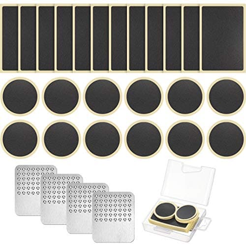 28 Pieces Pre-glued Patch Puncture Repair Kit Bike Tire Repair Kit, Bicycle Tube Puncture Rubber Glueless Patches with Metal Rasp and Portable Case for Bike Inner Tube(Black)
