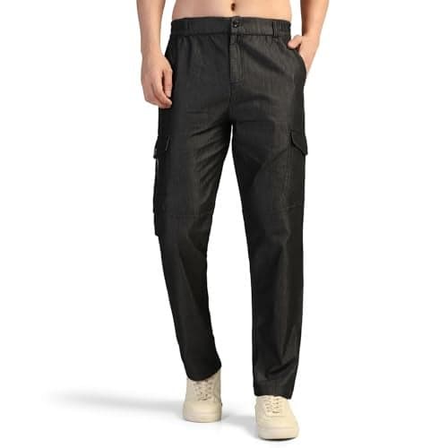 TOPLOT Men's Regular Fit Causal Trouser || Pant for Man || Jeans for Man (Cargo-Jeans-5259-Black-30)