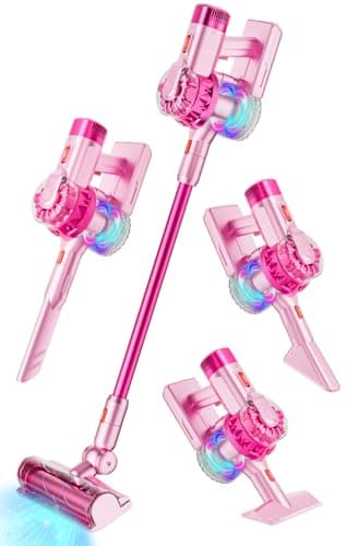 BLAXTEM 4in1 Kids Toy Vacuum That Works with Suction Electric Toy Toddler Vacuum Cleaner for Children Ages 3 4 5 6 Boys GirlsToddlers Toys Cleaning Set for Pretend Play Pink