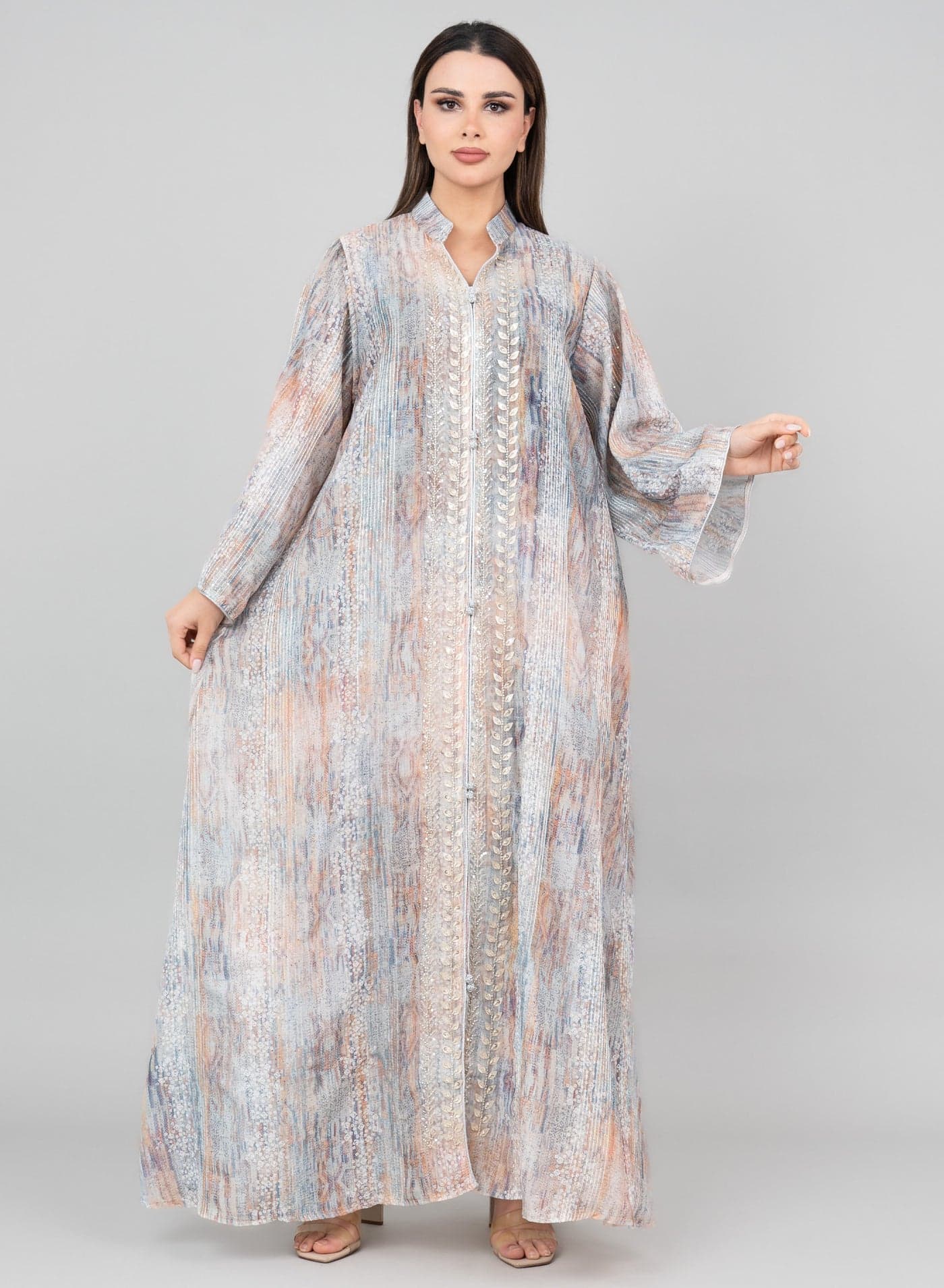 Petal Grace Embroidered Jalabiya IK3004 Orange