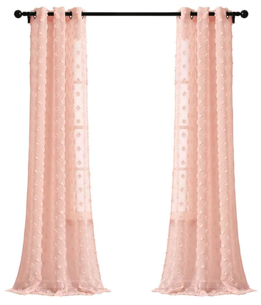 Lush Decor Blush Textured Dot Grommet Sheer Window Curtain Panel Pair 84 x 38