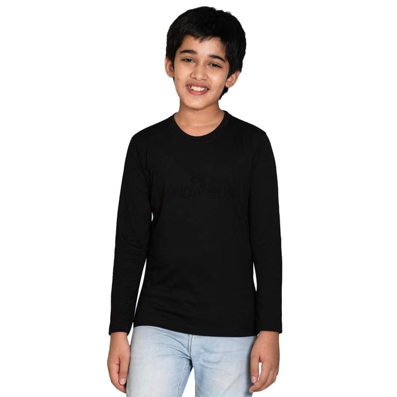Nusyl Black Kinda sus Text Printed Full Sleeve Cotton T-Shirts for Boys| Rib Round Neck Tees for Boys|Casual T-Shirt for Boys |Long Lasting Print Colors |
