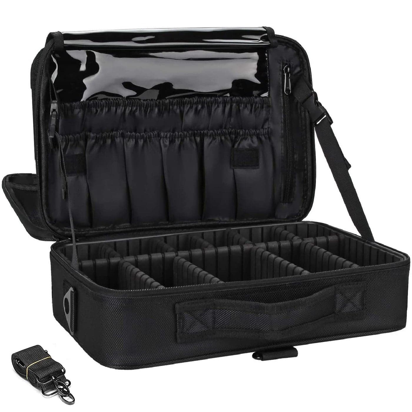 LAFILLETTE Travel Cosmetic Bags Professional Makeup Case Box Organizer with Adjustable Dividers Compartments for Makeup Brushes Toiletry Jewelry Digital Accessories 16 INCH 2 Layer Black