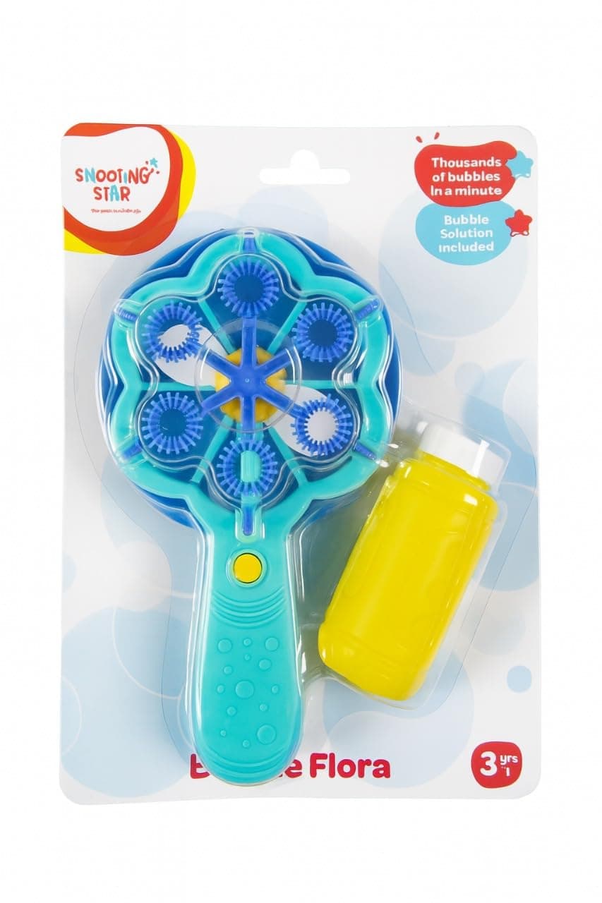 Shooting Star Bubble Flora with 1 Refill Bubble Solution | Bubble Play Toy for Fun Indoor/Outdoor Bubble Machine for Kids 3Y+ | Perfect for Birthday Parties & Summer Outdoor Fun or Party (Blue)