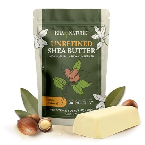 era of nature Organic Unrefined Raw African Ivory White Shea Butter 8oz Moisturizing Raw Shea Butter Bar for Skin Hair DIY Lip Balm Base Cream Soap Lotion Making Supplies Kit Skincare